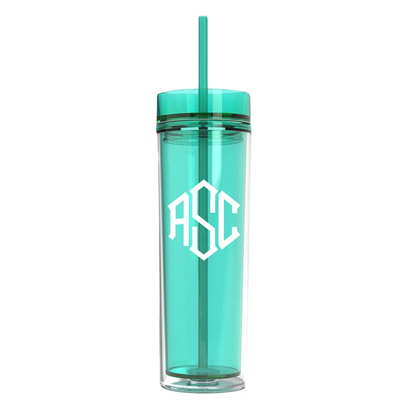 mint monogrammed acrylic cup with straw