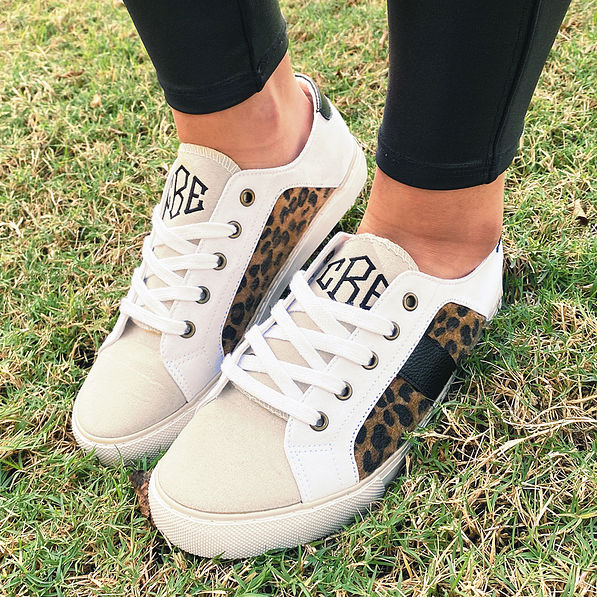 leopard canvas sneakers in grass