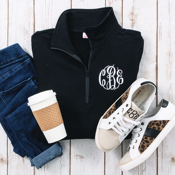 leopard sueded sneakers with black monogrammed pullover sweatshirt