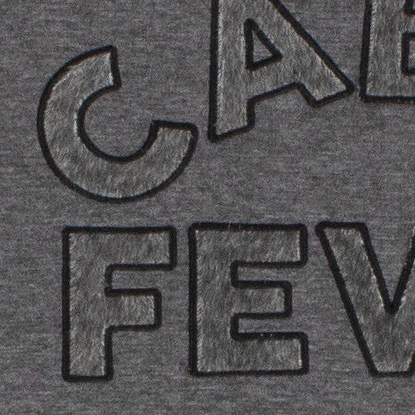 fuzzy cabin fever letters on sweatshirt