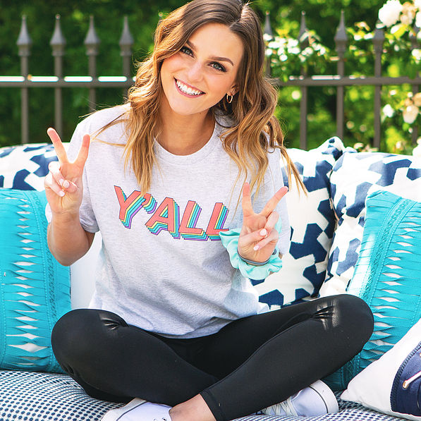 y'all t-shirt on brunette