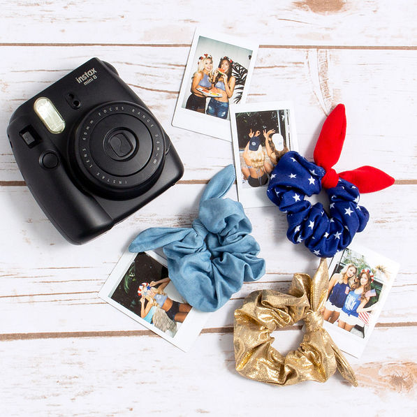 americana, chambray and gold metallic scrunchies