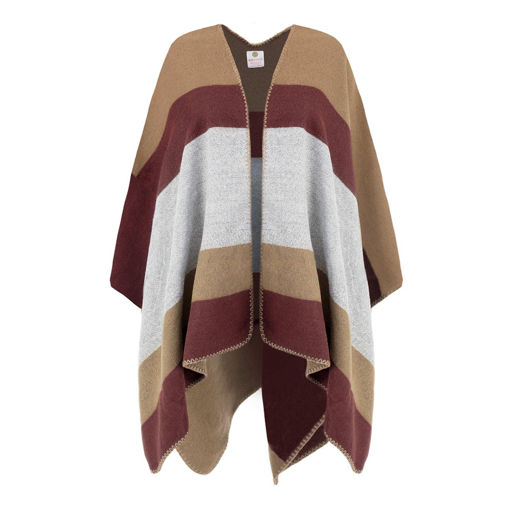 Ladies Burgundy Paneled Poncho - Marleylilly