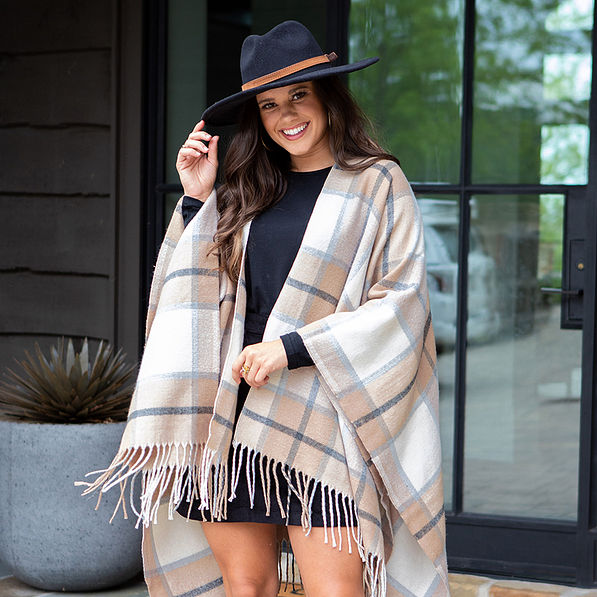 Plaid Poncho with hat