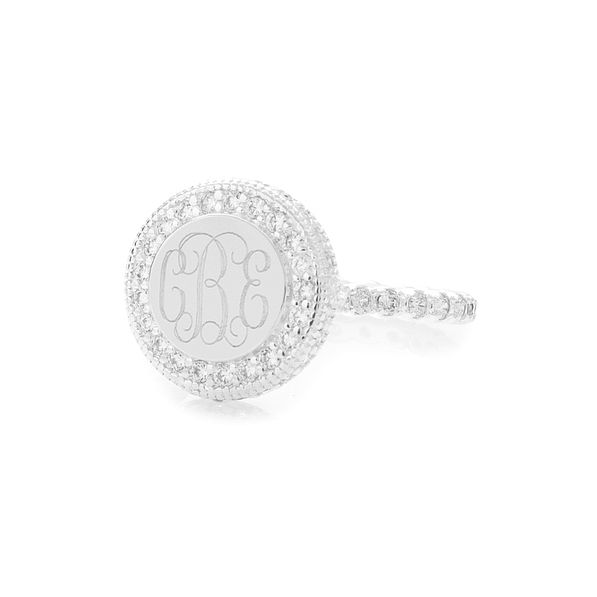 Monogrammed Sterling Silver Pave Ring - Marleylilly