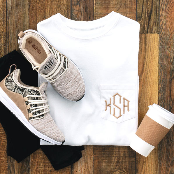 monogrammed snakeskin sneakers with monogrammed long sleeve shirt