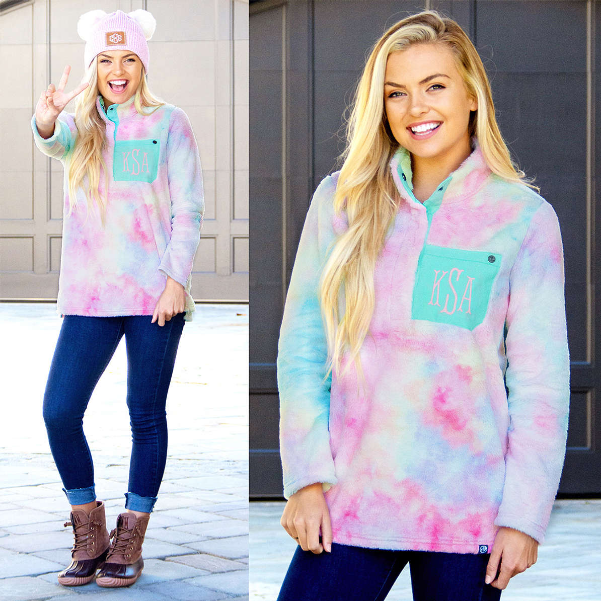 Monogrammed Tie-Dye Sherpa Pullover - Marleylilly