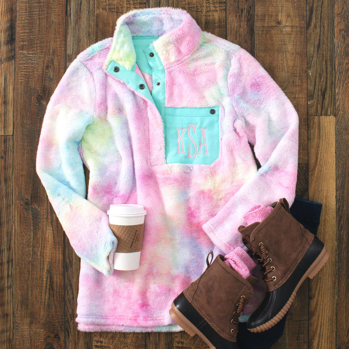 Dust Rose Tie Dye Sherpa Fleece Jacket w/ Pockets