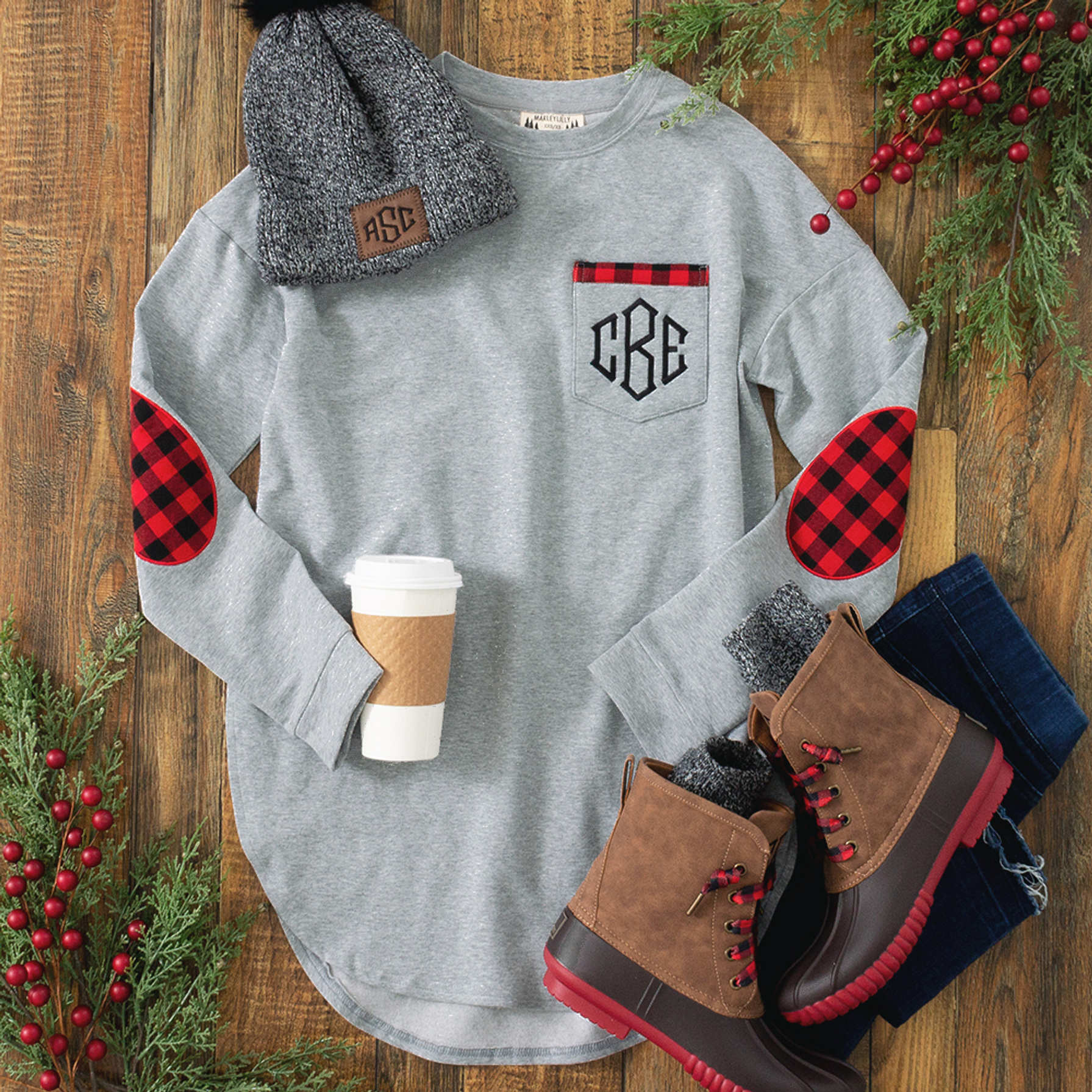 plaid monogram sweatshirt