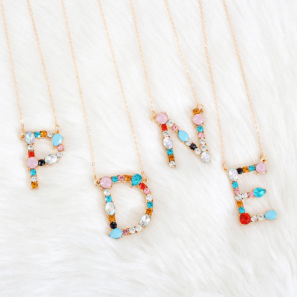 rhinestone studded initial pendant necklaces
