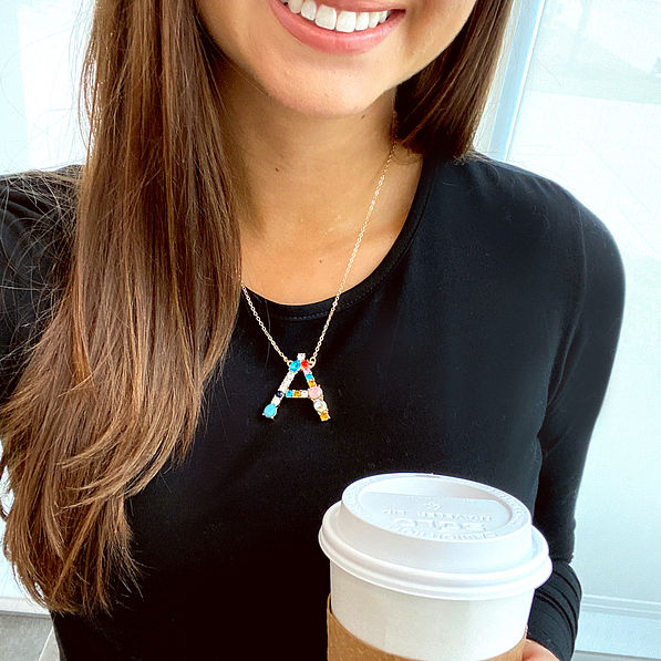 single initial pendant necklace with letter A