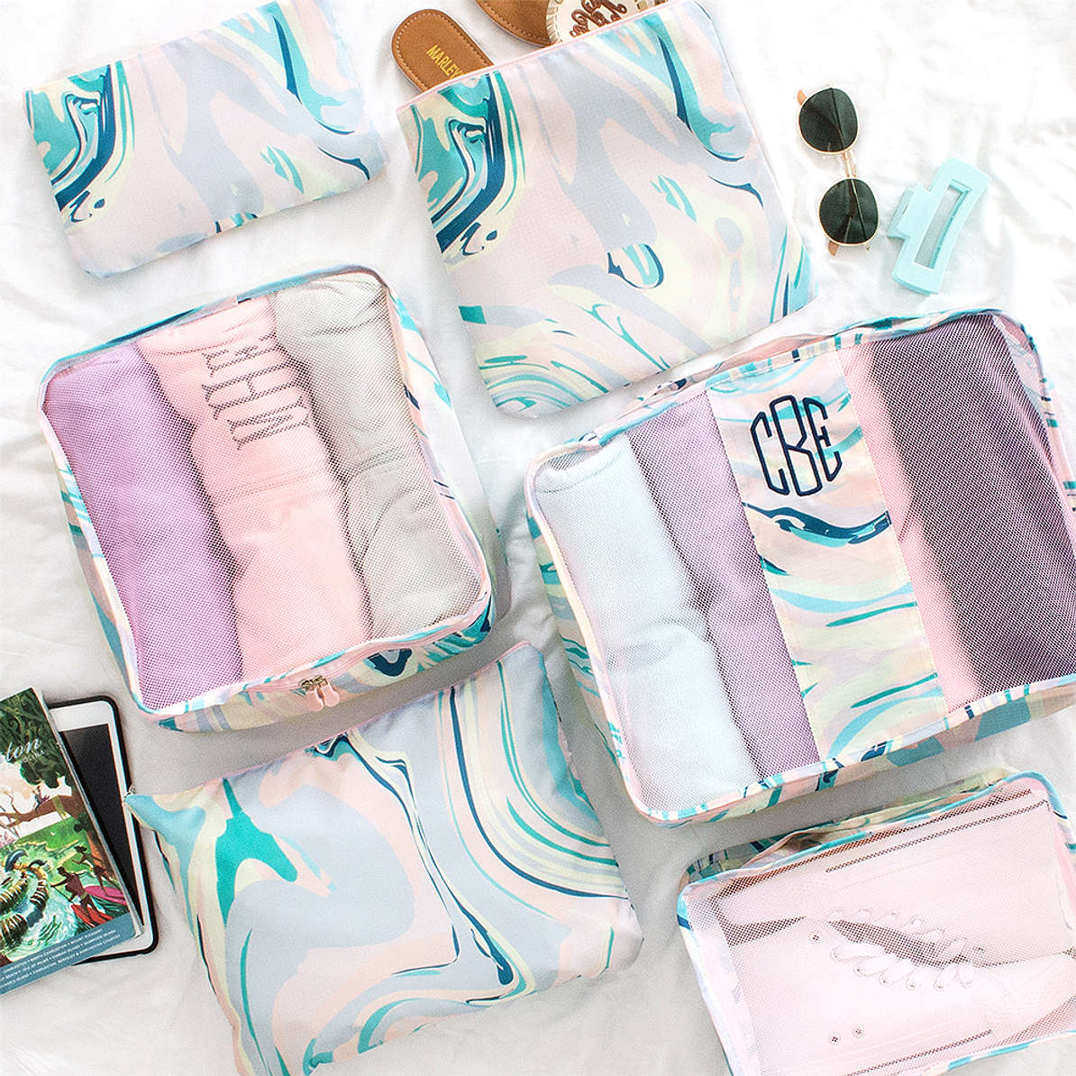 6Bag Monogrammed Packing Bags for Travel Marleylilly