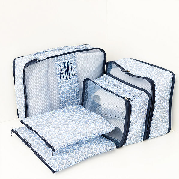 blue shell packing bag set studio shot