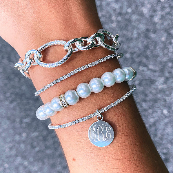 arm stack with monogrammed rhinestone bracelet set