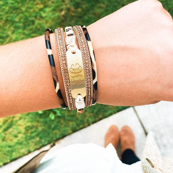 leopard bar bracelet with monogram