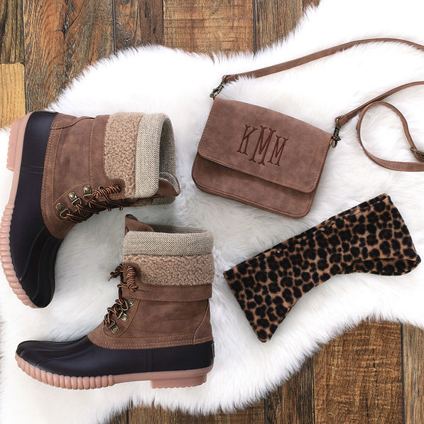 leopard ear band with crossbody and duck boots