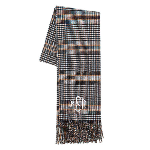 monogrammed black herringbone scarf