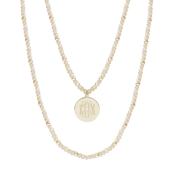monogrammed beaded wrap disc necklace