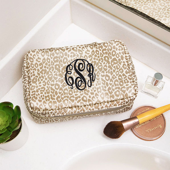 ivory metallic leopard makeup bag