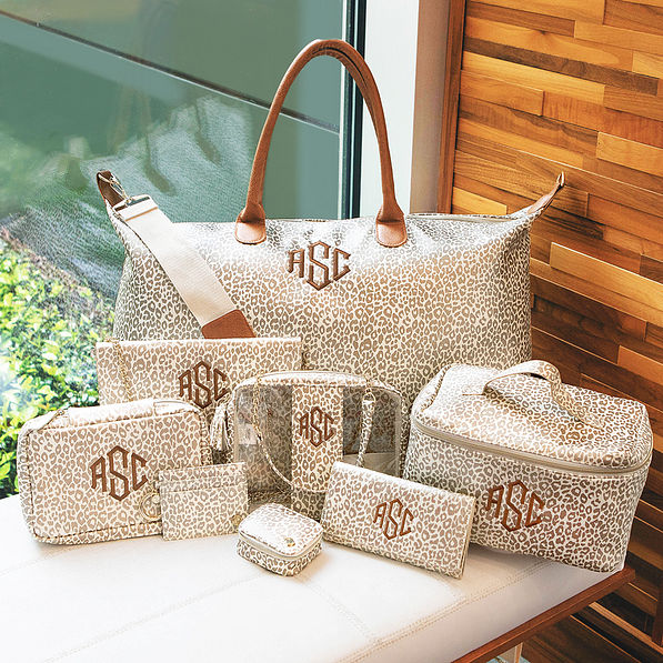 metallic leopard bag collection with makeup bag