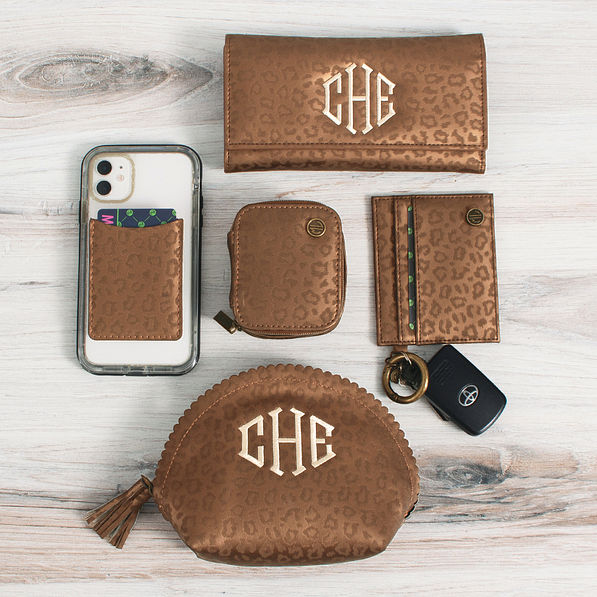 Metallic leopard group picture wallet phone pill case scalloped cosmetic case