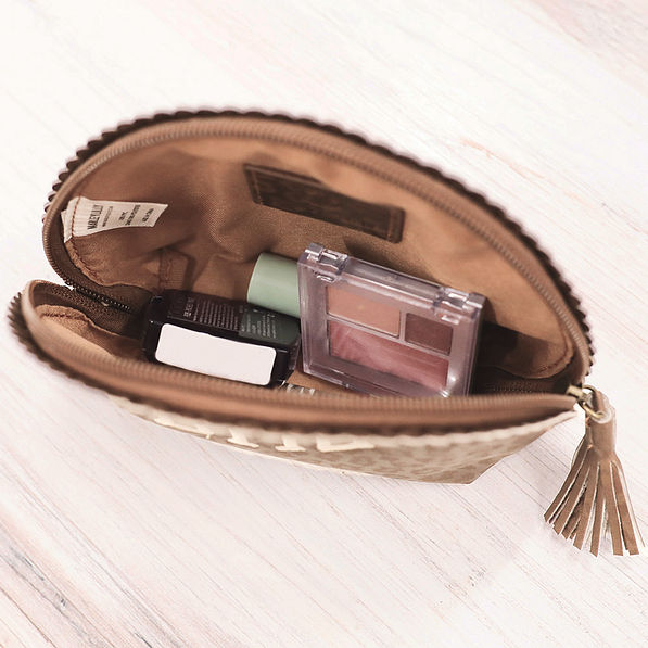 Metallic leopard scalloped cosmetic open white wood