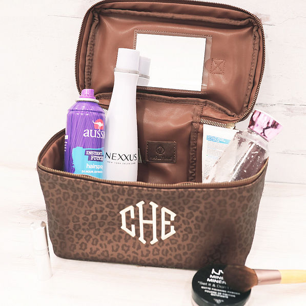 Metallic Leopard Train Case open vanity makeup