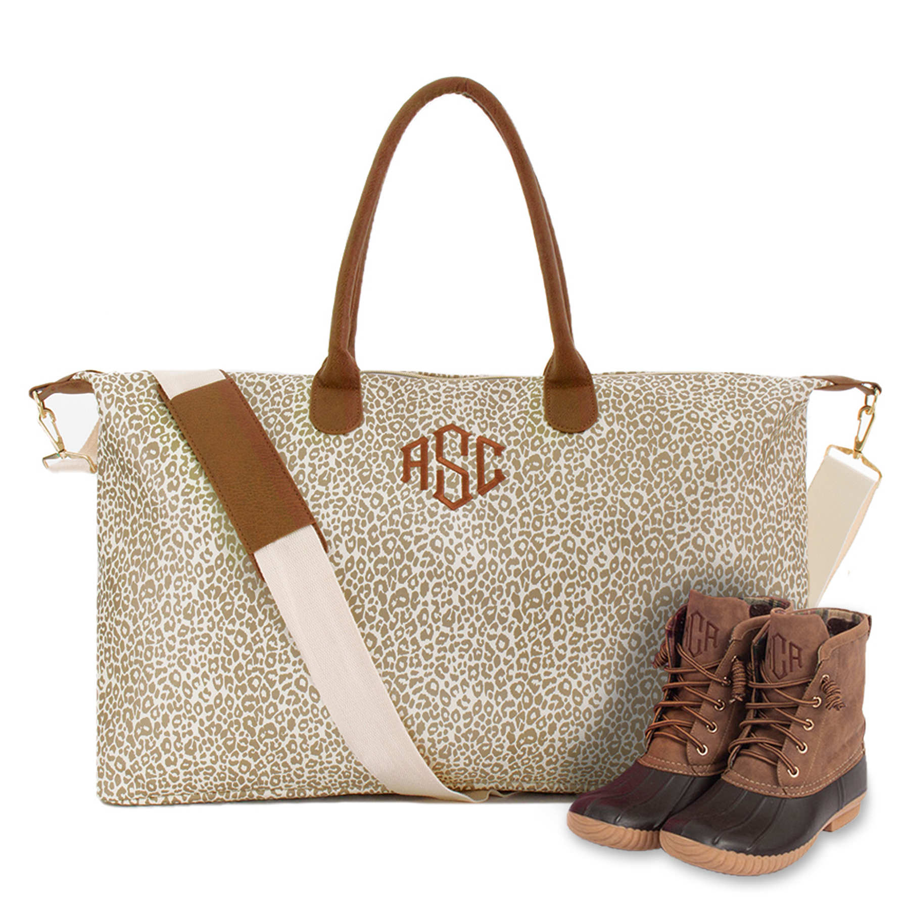 leopard monogram tote