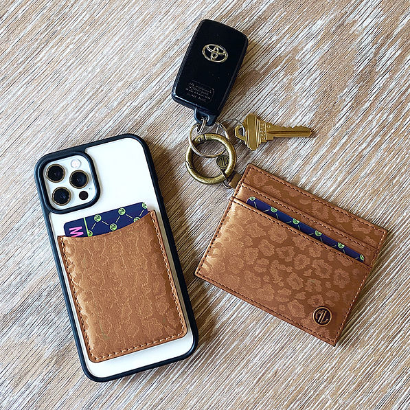 metallic leopard phone pocket and card case