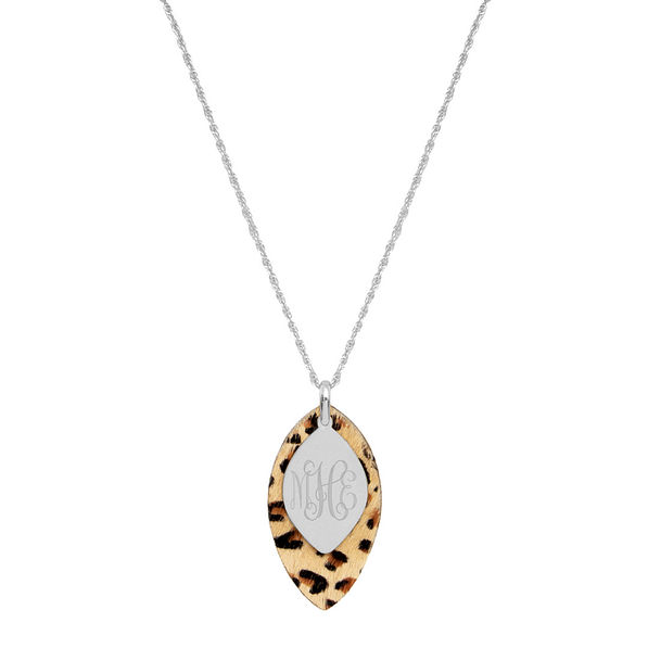 monogrammed leopard layered necklace in silver