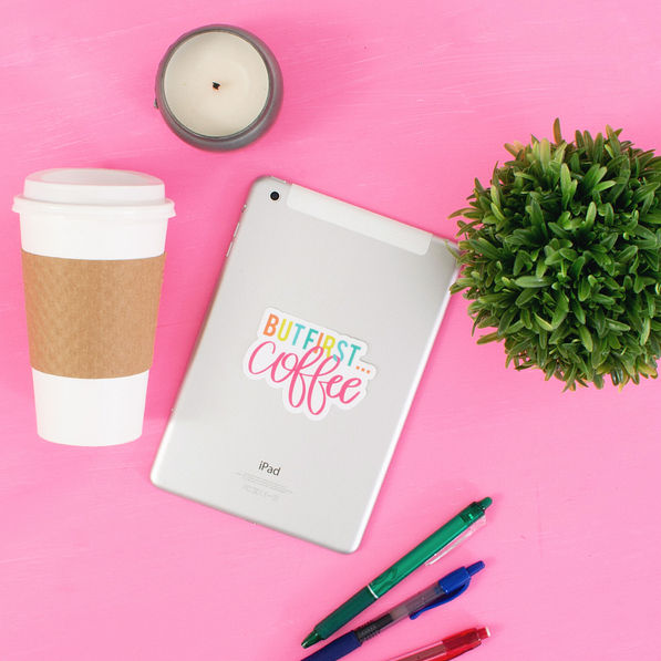 but first coffee sticker on iPad