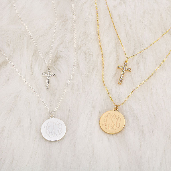 Monogrammed Layered Cross Necklace - Marleylilly