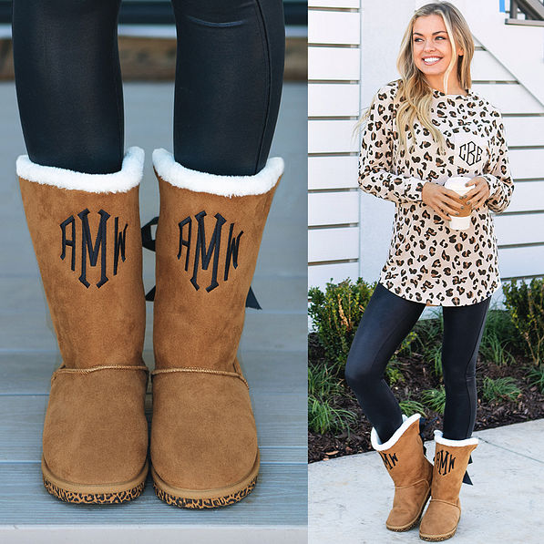 Monogrammed Sherpa Tie Booties - Marleylilly