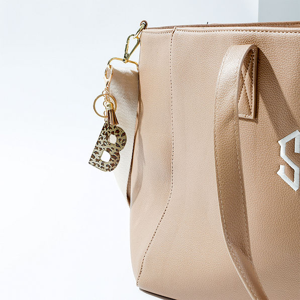 B leopard initial keychain