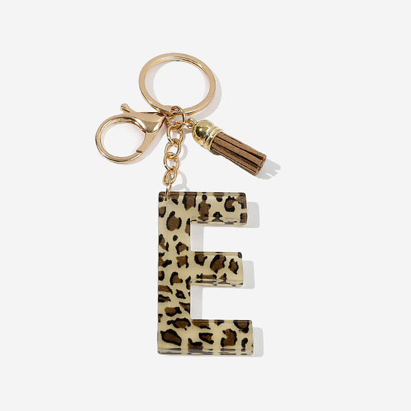 leopard initial resin key chain in letter e