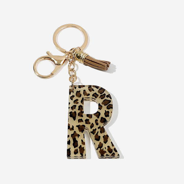 leopard initial resin key chain in letter r