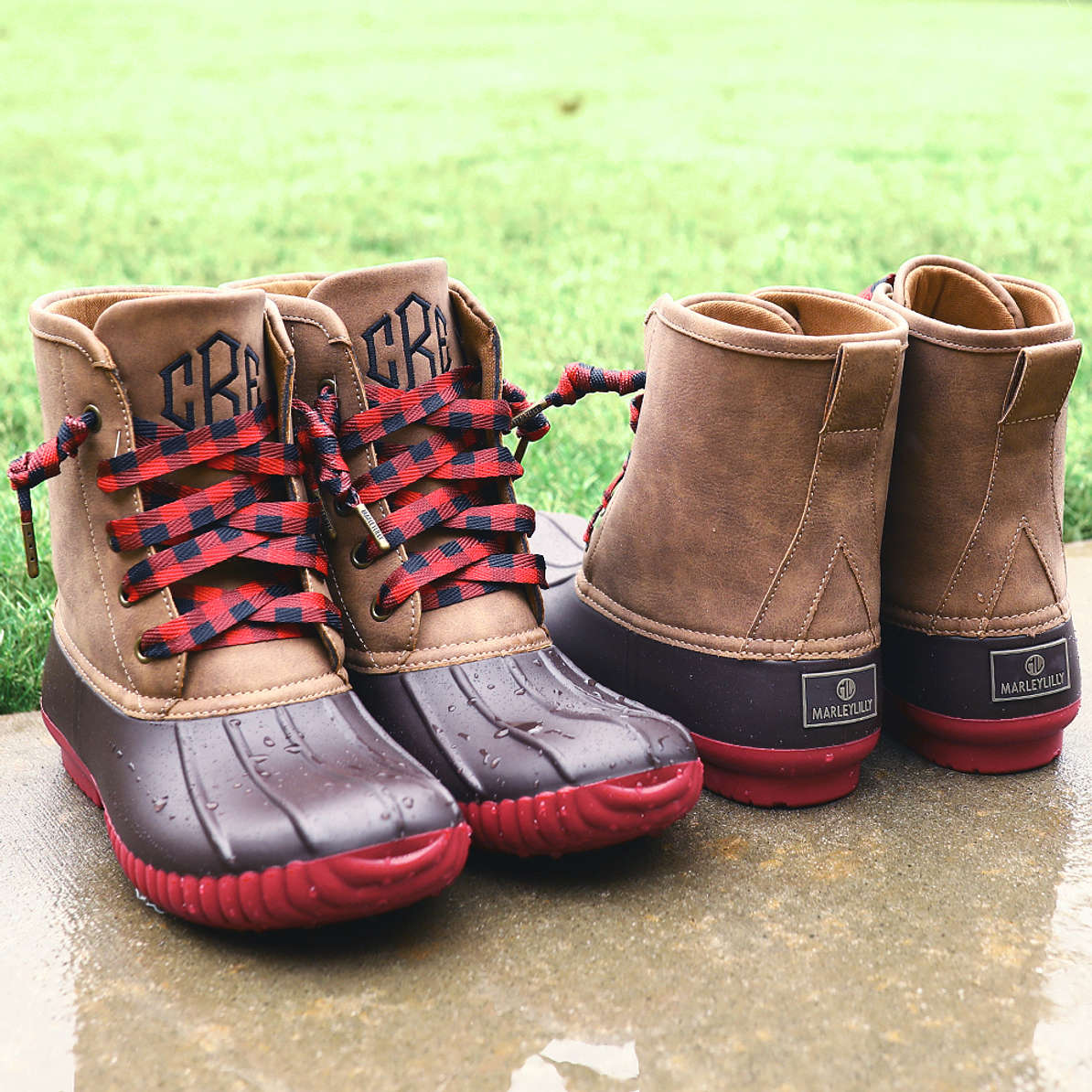 Monogrammed Duck Boots with Buffalo Plaid Laces - Marleylilly