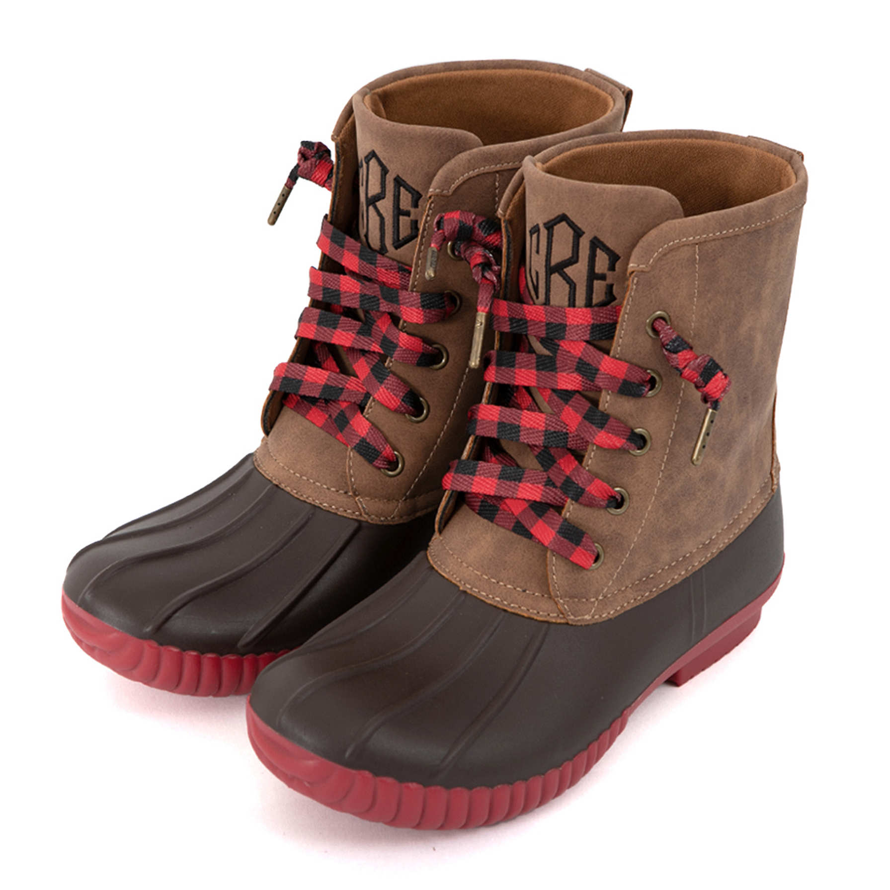 jenna buffalo plaid fold over duck boot
