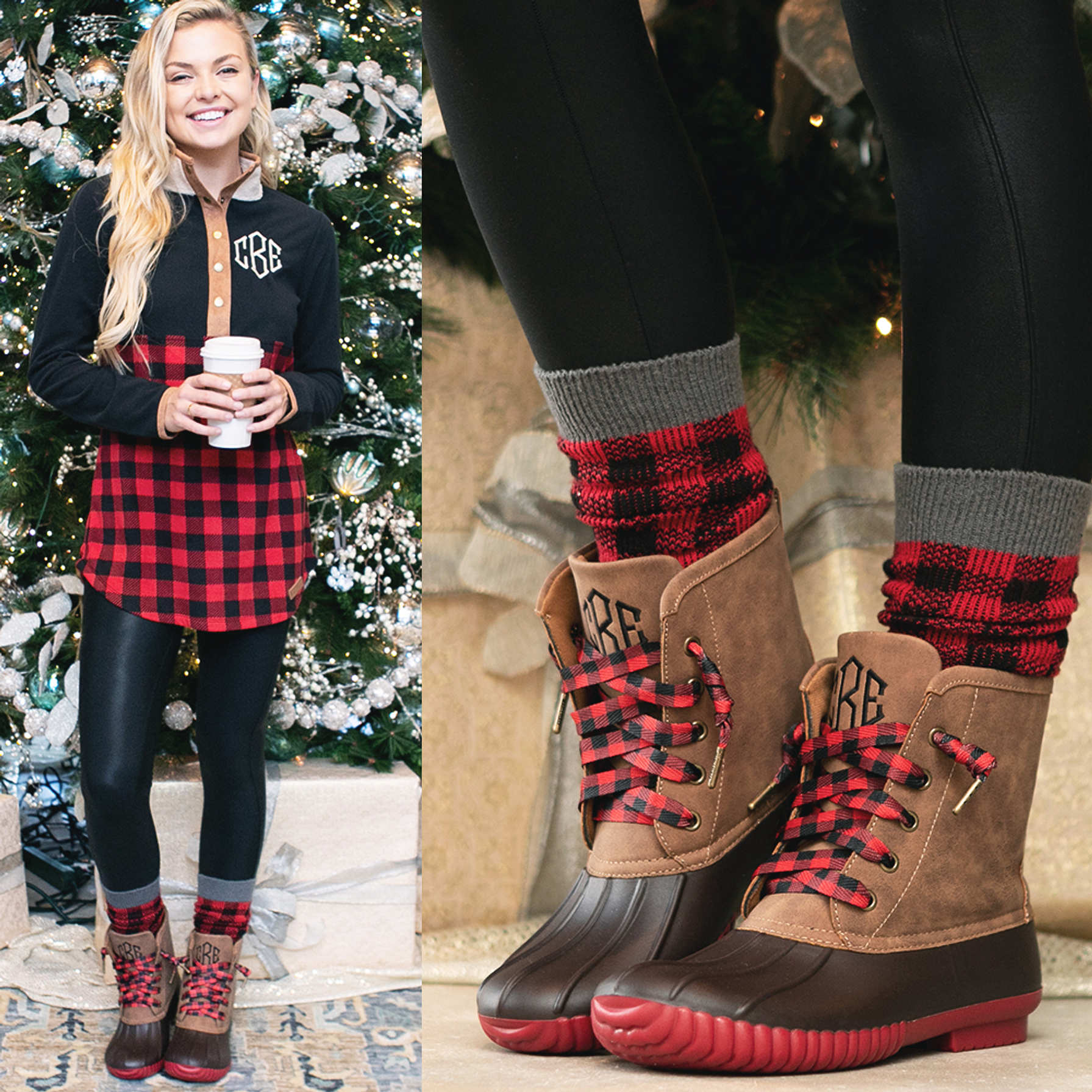 jenna buffalo plaid fold over duck boot
