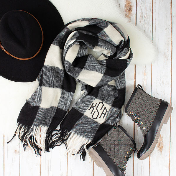 Personalized Black Checkered Scarf