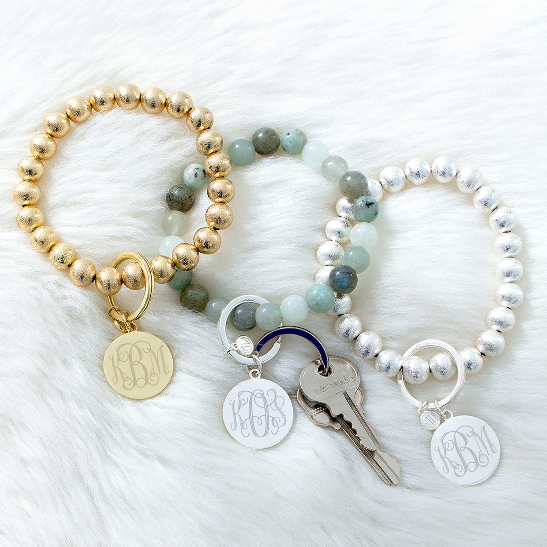 Monogrammed Beaded Key Ring Bracelet Marleylilly