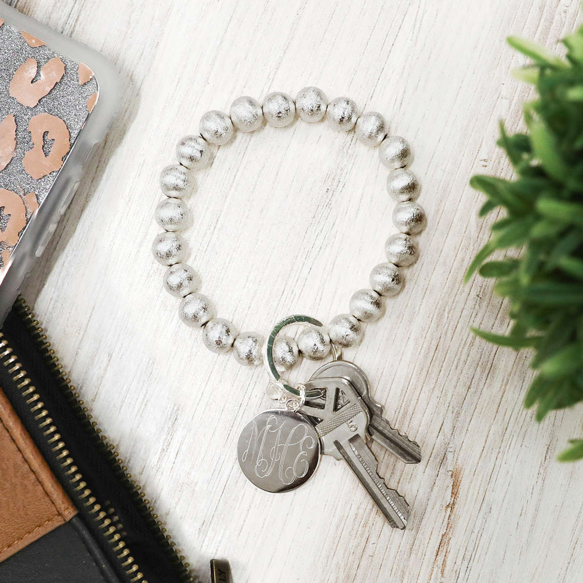 Monogrammed Beaded Key Ring Bracelet Marleylilly