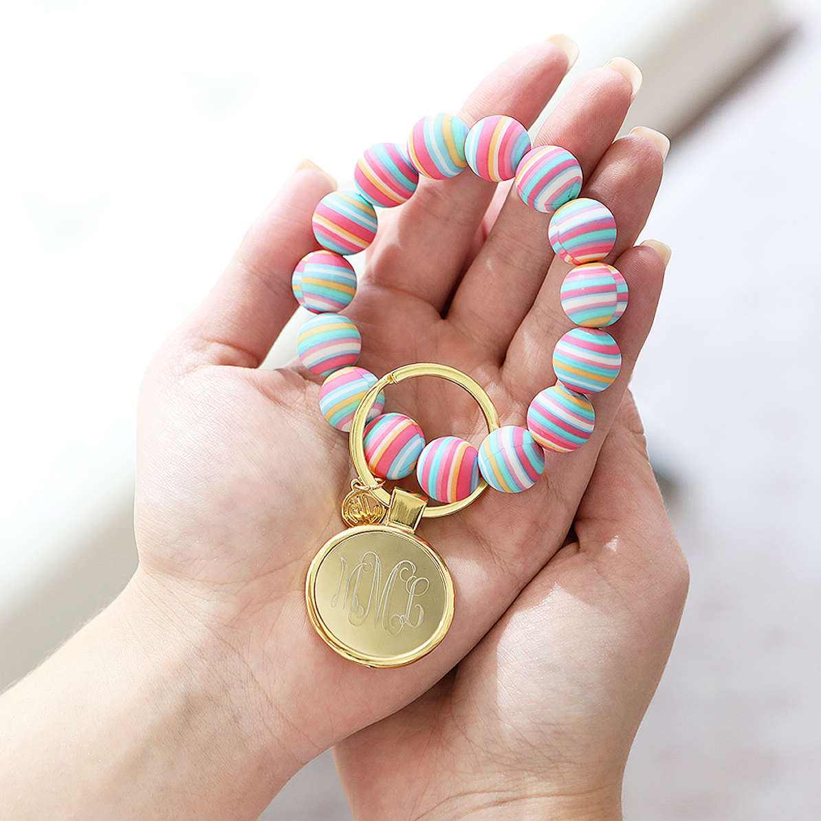 Monogrammed Beaded Key Ring Bracelet Marleylilly