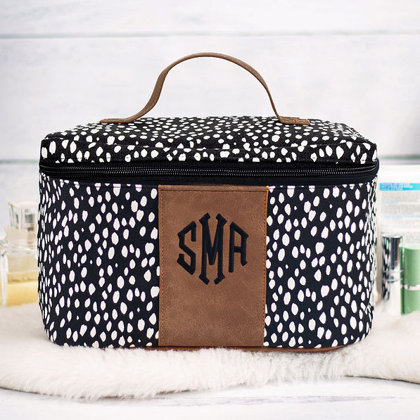 monogrammed black and white dot train case