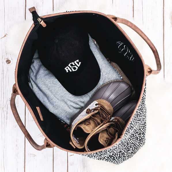 inside monogrammed dottie weekender
