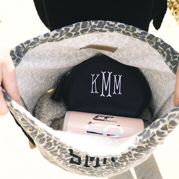 inside of rustic leopard monogrammed cinch bag