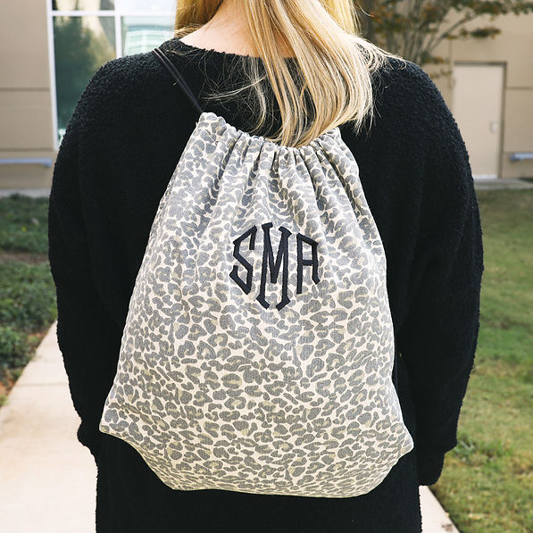 monogrammed cinch bag on back