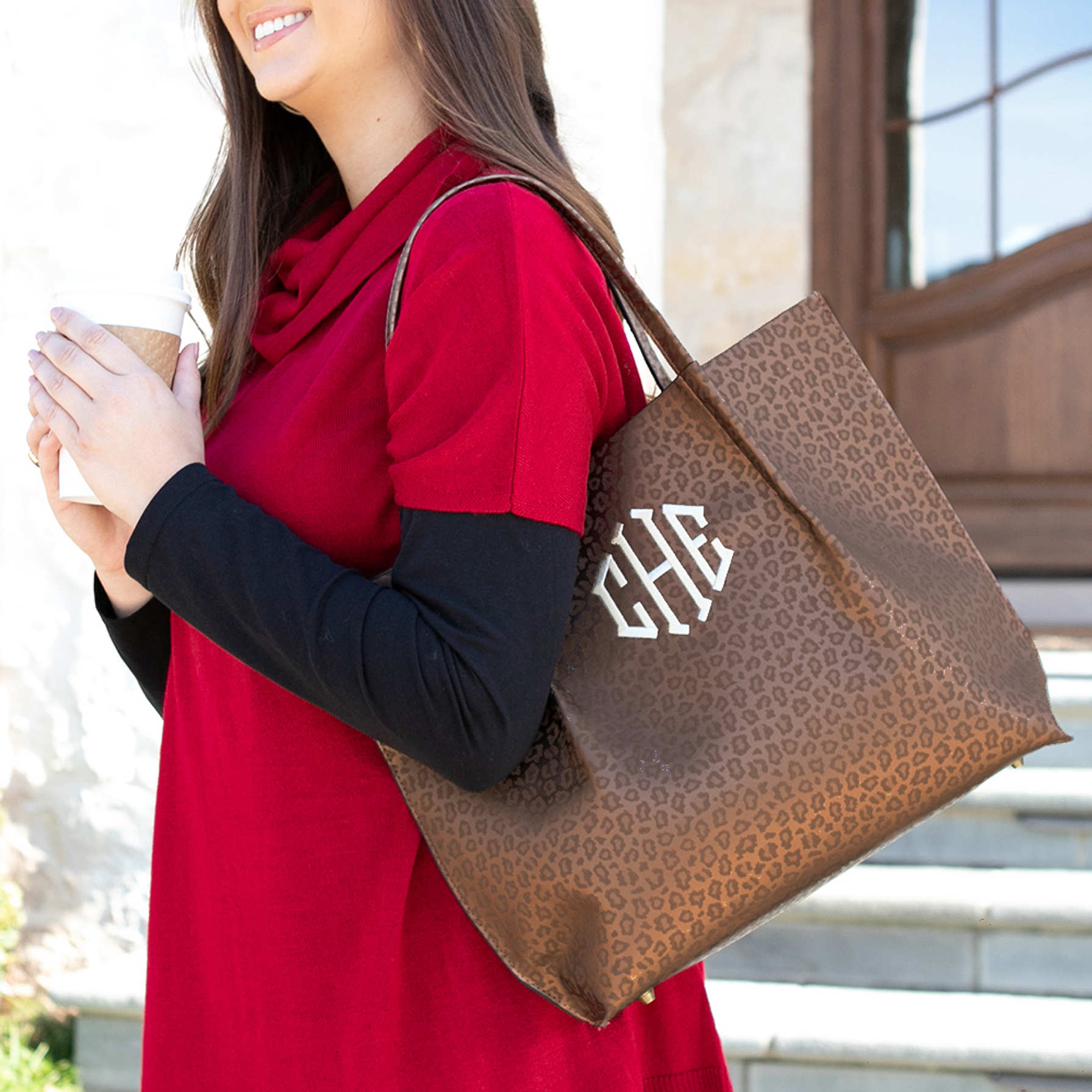 leopard monogram tote