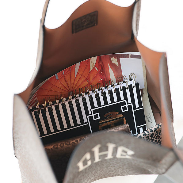 inside of monogrammed metallic leopard tote bag