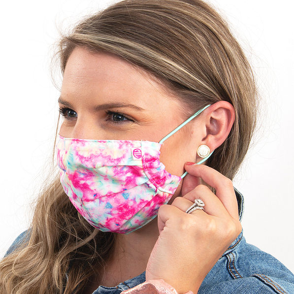 girl wearing tie dye face mask